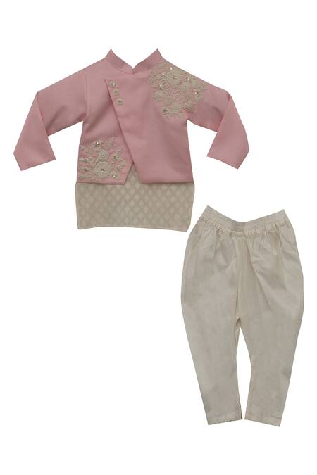 Fayon Kids Pink Cotton, Silk Embroidery Jacket With Kurta And Churidar Online at Aza Fashions Fayon Kids_Pink Cotton, Silk Embroidery Jacket With Kurta And Churidar _Online_at_Aza_Fashions