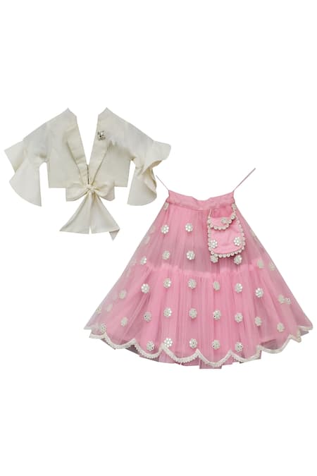 Fayon Kids Pink Cotton, Net, Silk Embroidery Baby Lehenga Set Online at Aza Fashions Fayon Kids_Pink Cotton, Net, Silk Embroidery Baby Lehenga Set _Online_at_Aza_Fashions
