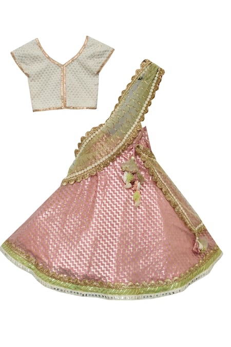 Fayon Kids_White Chanderi, Cotton, Silk Sequins Lehenga Set _Online_at_Aza_Fashions