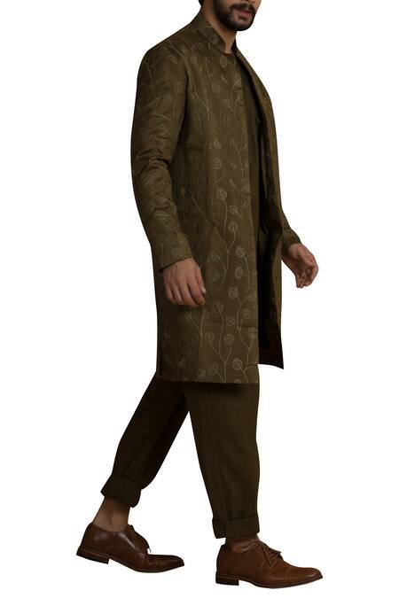 Shop Nakita Singh Green Handwoven Silk Sherwani at Aza Fashions Shop_Nakita Singh_Green Handwoven Silk Sherwani_at_Aza_Fashions