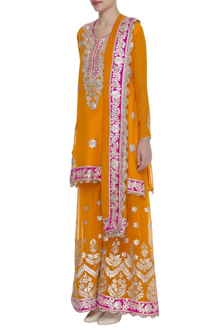 Buy_Abhi Singh_Yellow Chanderi Silk Kurta Sharara Set  _Online_at_Aza_Fashions