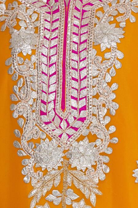 Abhi Singh_Yellow Chanderi Silk Kurta Sharara Set  _at_Aza_Fashions