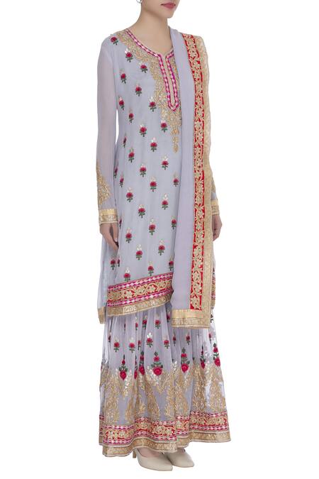 Abhi Singh_Blue Embroidered Kurta Sharara Set  _Online_at_Aza_Fashions