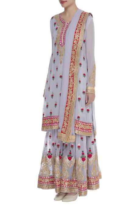Buy_Abhi Singh_Blue Embroidered Kurta Sharara Set  _Online_at_Aza_Fashions