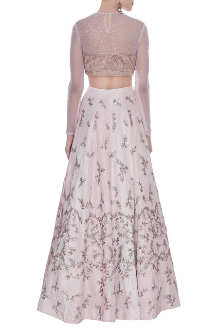 Mani Bhatia Cutdana embroidered Blouse & Lehenga Set With Ruffle Dupatta 