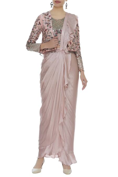 Masai Godet Sari with Plain Gatsby Blouse and Pearl Bead Jacket – 431-88