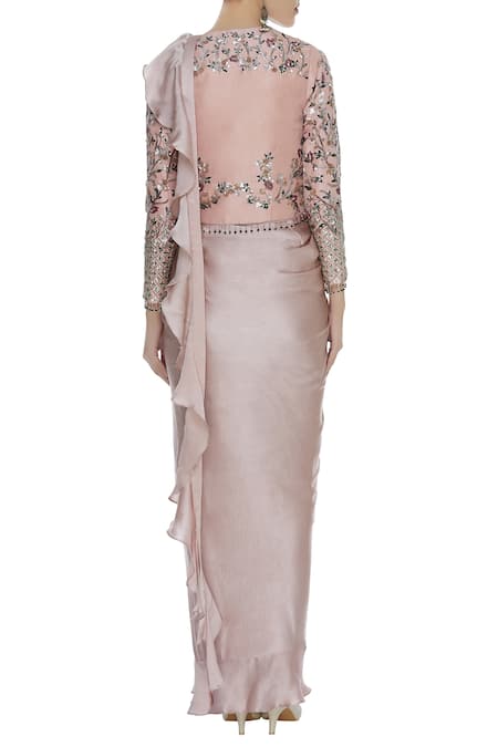 Mani Bhatia Ruffled pre draped saree with embroidered jacket