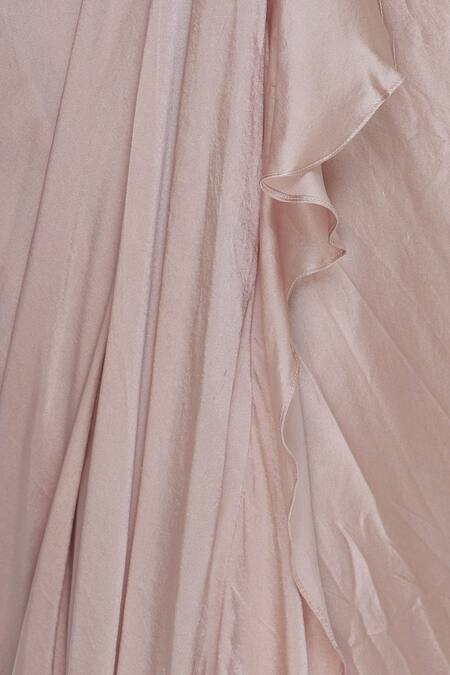 Mani Bhatia_Pink Pure Dupion Embroidered Cutdana Round Ruffled Pre Drape Saree With Blouse _at_Aza_Fashions