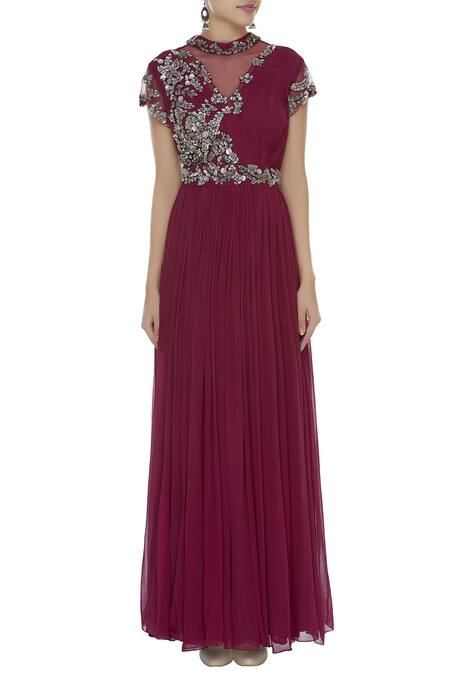 Shop_Mani Bhatia_Pink Georgette Printed Floral Round Cutdana Embroidered Sheer Back Anarkali Set _Online_at_Aza_Fashions