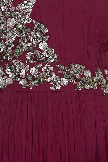 Mani Bhatia_Pink Georgette Printed Floral Round Cutdana Embroidered Sheer Back Anarkali Set _at_Aza_Fashions