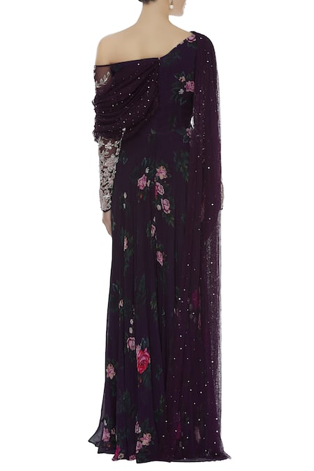 Mani Bhatia Off Shoulder Floral Print Jumpsuit With Drape