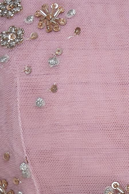 Mani Bhatia_Pink Dupion Silk And Soft Net Embroidered Cutdana Floral Short Kurta Sharara Set _at_Aza_Fashions