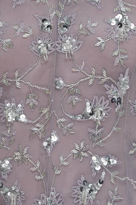 Mani Bhatia_Purple Satin And Soft Net Embroidered Cutdana Mandarin Fringe Jacket With Pants _at_Aza_Fashions