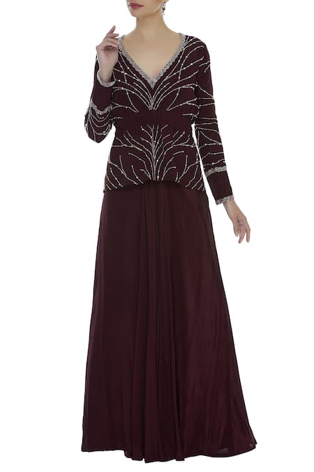 Mani Bhatia Embroidered Peplum Top With Draped Skirt