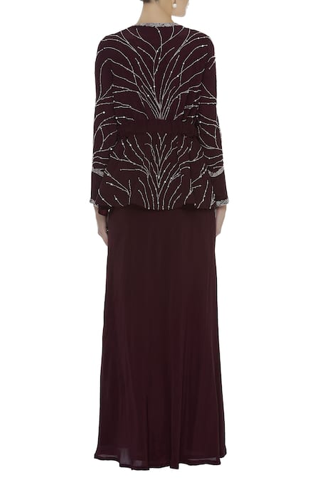 Mani Bhatia Embroidered Peplum Top With Draped Skirt