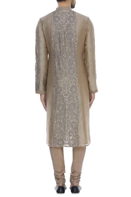 Shop Rar Studio Brown Aari And Mirror Embroidered Kurta With Churidar at Aza Fashions Shop_Rar Studio_Brown Aari And Mirror Embroidered Kurta With Churidar_at_Aza_Fashions