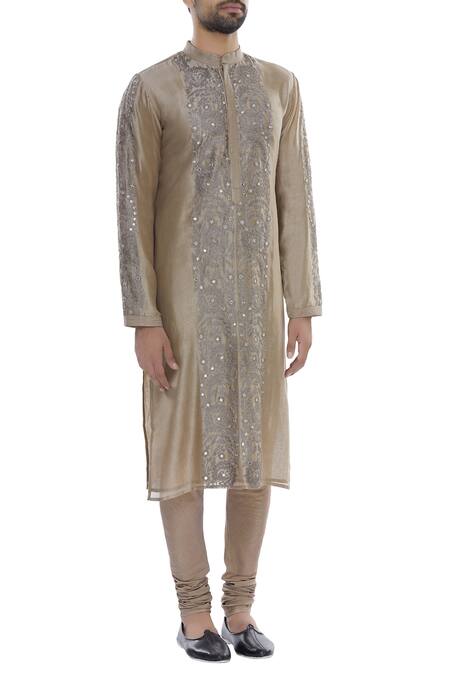 Rar Studio Brown Aari And Mirror Embroidered Kurta With Churidar Online at Aza Fashions Rar Studio_Brown Aari And Mirror Embroidered Kurta With Churidar_Online_at_Aza_Fashions