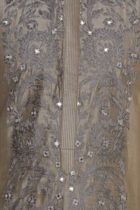 Rar Studio Brown Aari And Mirror Embroidered Kurta With Churidar at Aza Fashions Rar Studio_Brown Aari And Mirror Embroidered Kurta With Churidar_at_Aza_Fashions