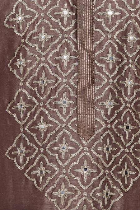 Rar Studio_Brown Aari Embroidered Mirror Work Kurta Set_at_Aza_Fashions