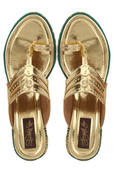 Aprajita Toor_Gold Embroidered Floral Wedges _Online_at_Aza_Fashions