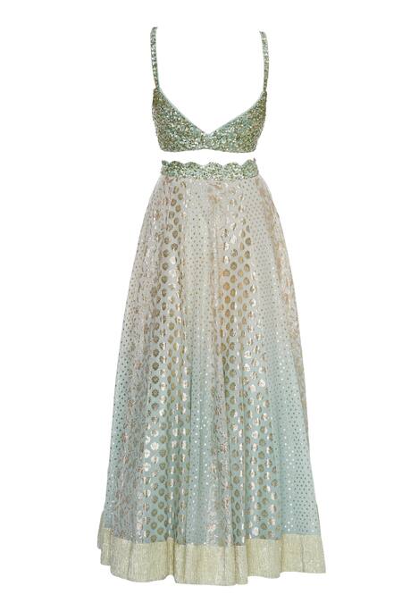 Buy_Priyanka Jain_Blue Net And Chanderi Sweetheart Sequin Embroidered Lehenga Set _Online_at_Aza_Fashions