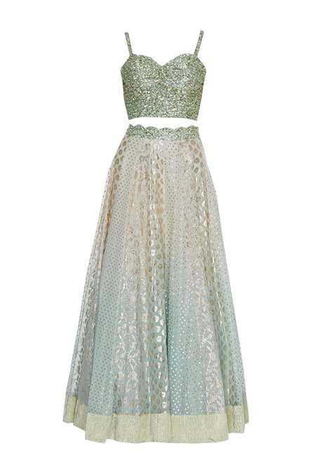 Shop_Priyanka Jain_Blue Net And Chanderi Sweetheart Sequin Embroidered Lehenga Set _Online_at_Aza_Fashions