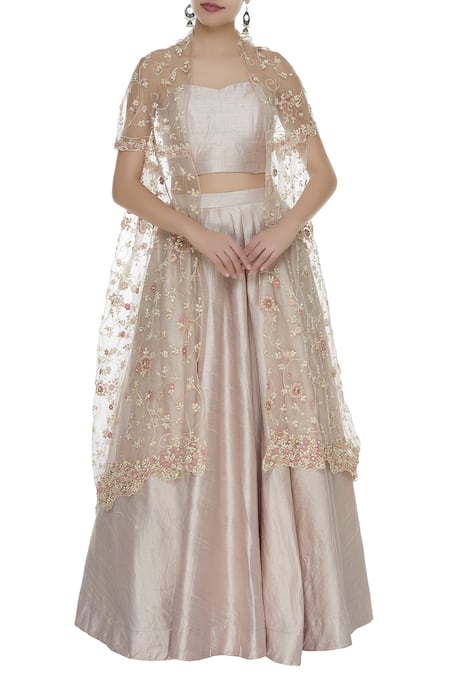 Priyanka Jain Floral Embroidered Cape with Crop Top & Skirt 