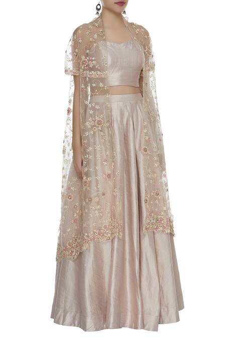 Priyanka Jain_Pink Floral Embroidered Cape With Crop Top And Skirt _Online_at_Aza_Fashions