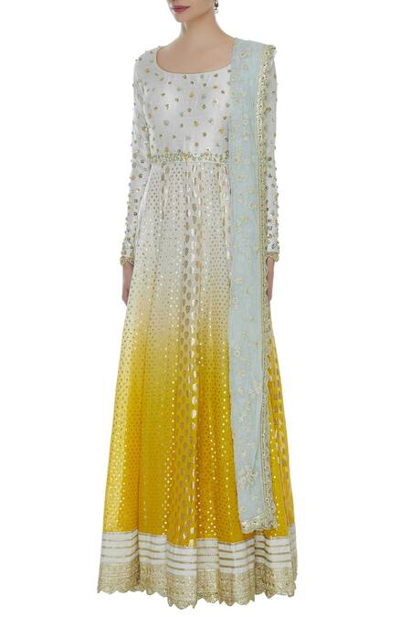 Priyanka Jain_Yellow Ombre Back Cut Out Anarkali Set_Online_at_Aza_Fashions