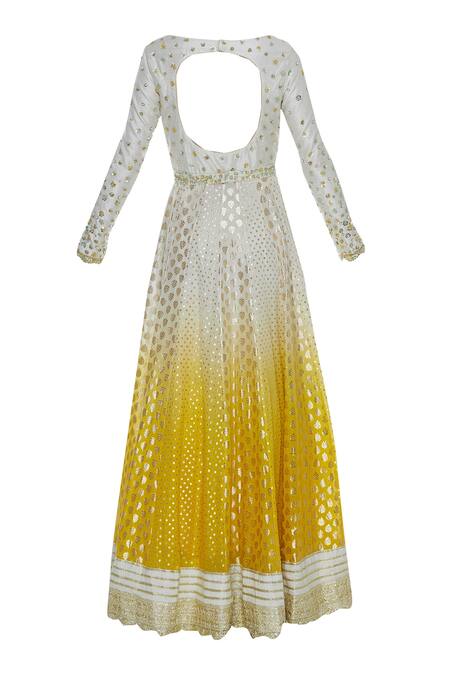 Shop_Priyanka Jain_Yellow Ombre Back Cut Out Anarkali Set_Online_at_Aza_Fashions