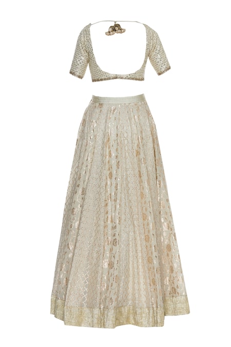 Shop_Priyanka Jain_Ivory Chanderi And Mirror Embroidered Lehenga Set _Online_at_Aza_Fashions