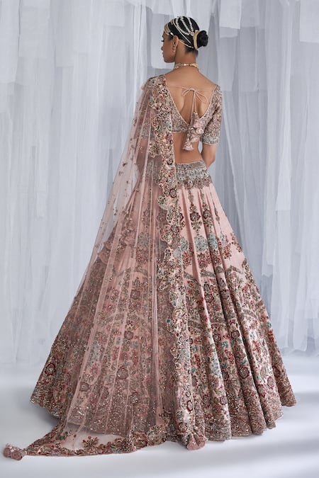 Shop_Dolly J_Pink Silk, Chiffon Sequins Primrose Raw Embroidered Bridal Lehenga Set _Online_at_Aza_Fashions