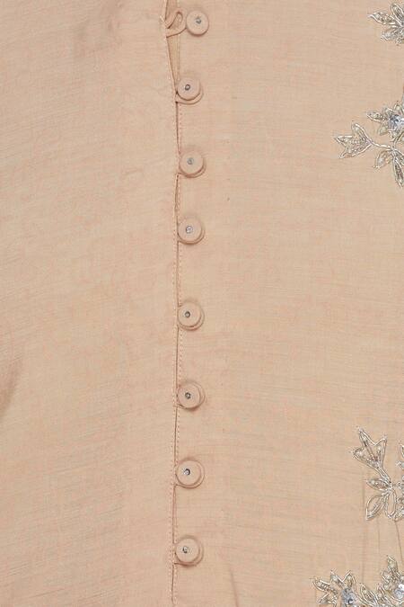 Manasi Sengupta_Peach Silk Chanderi Embroidered Round Kurta Palazzo Set  _at_Aza_Fashions