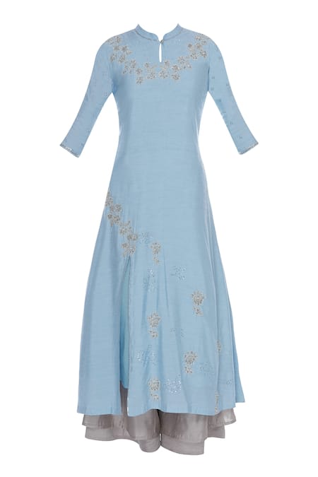 Buy_Manasi Sengupta_Blue Silk Chanderi Embroidered Gota Palazzo Kurta Set With Dupatta  _Online_at_Aza_Fashions