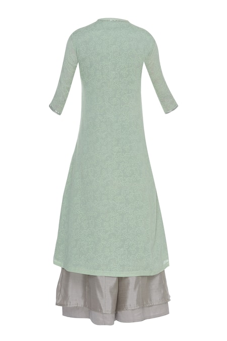 Shop_Manasi Sengupta_Green Silk Chanderi Embroidered Gota Kurta Palazzo Set With Dupatta  _Online_at_Aza_Fashions