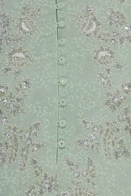 Manasi Sengupta_Green Silk Chanderi Embroidered Gota Kurta Palazzo Set With Dupatta  _at_Aza_Fashions