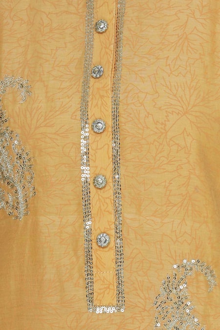 Manasi Sengupta_Yellow Silk Chanderi Embroidered Sequin Kurta With Palazzo Pants  _at_Aza_Fashions