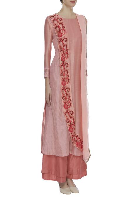 Manasi Sengupta_Pink Silk Chanderi Embroidered Round Thread Palazzo Kurta Set  _Online_at_Aza_Fashions