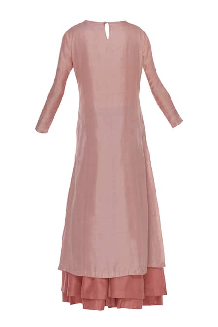 Shop_Manasi Sengupta_Pink Silk Chanderi Embroidered Round Thread Palazzo Kurta Set  _Online_at_Aza_Fashions