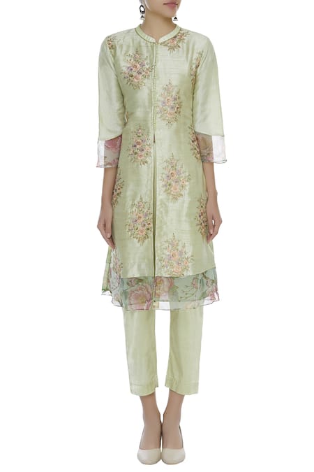 Shop_Manasi Sengupta_Green Printed Kurta Set  _Online_at_Aza_Fashions