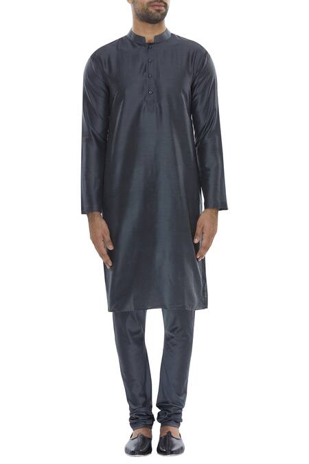 Shop Manish Nagdeo Grey Mandarin Collared Sherwani With Kurta And Pyjama Online at Aza Fashions Shop_Manish Nagdeo_Grey Mandarin Collared Sherwani With Kurta And Pyjama_Online_at_Aza_Fashions