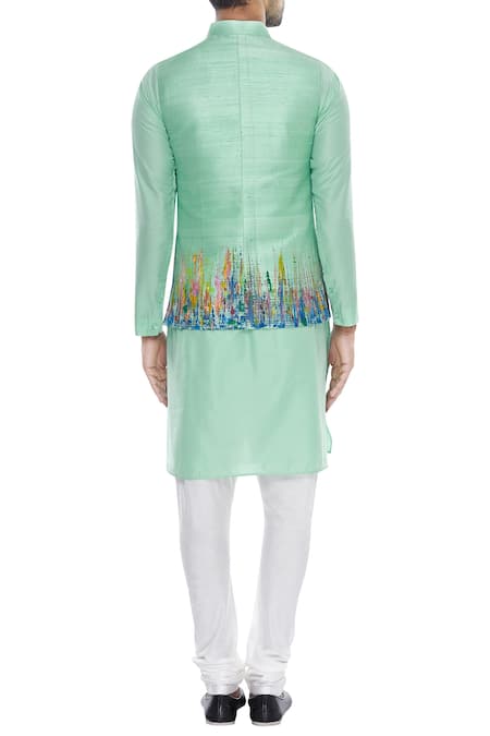 Manish Nagdeo Abstract printed nehru jacket with kurta & pyjama 