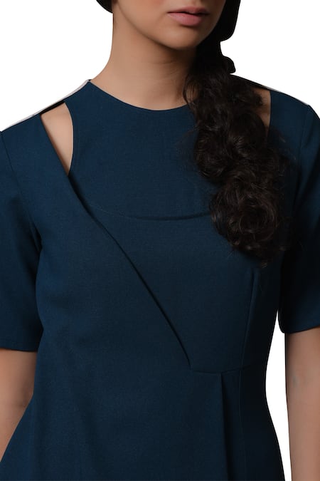 Buy_Manika Nanda_Blue Heavy Moss Crepe Floral, Beads Round Back Cut Out Dress _Online_at_Aza_Fashions