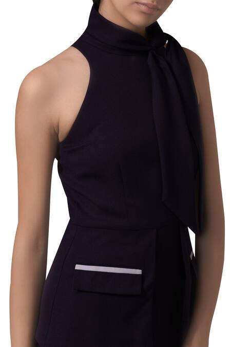 Buy_Manika Nanda_Blue Heavy Moss Crepe Floral, Beads Round Peplum Fit Dress _Online_at_Aza_Fashions