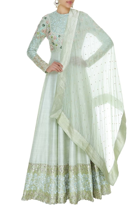 Plain anarkali clearance with banarasi dupatta