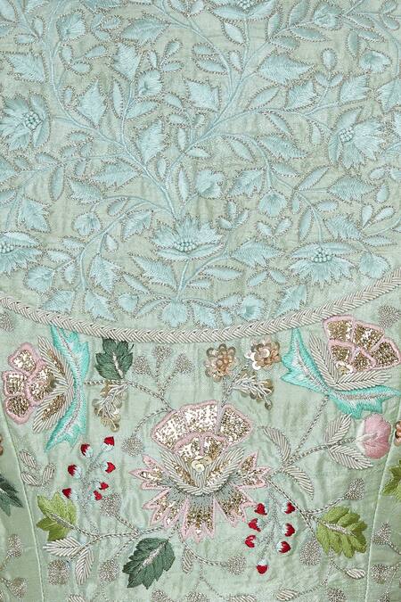 Blue Lotus Design_Blue Embroidered Yoke Anarkali Kurta With Banarasi Dupatta _at_Aza_Fashions