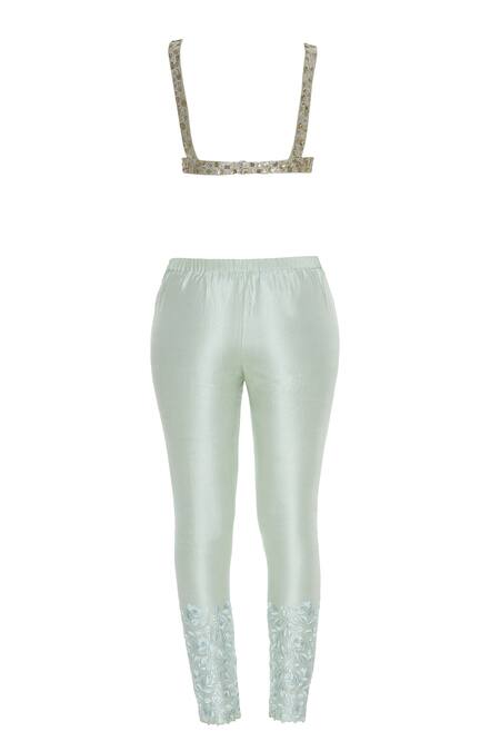 Shop Blue Lotus Design Green Raw Silk, Tissue Open Embroidered Jacket Set Online at Aza Fashions Shop_Blue Lotus Design_Green Raw Silk, Tissue Open Embroidered Jacket Set _Online_at_Aza_Fashions