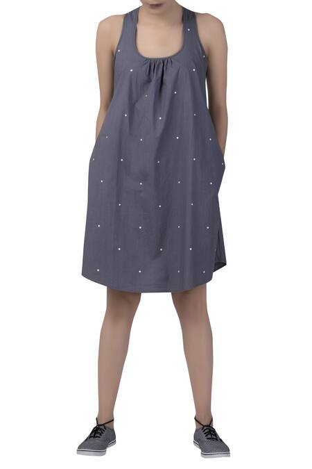 THREE Grey Sleeveless Polka Dot Short Dress