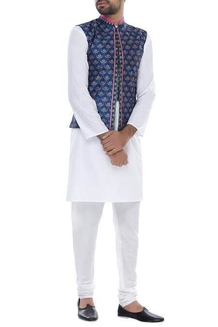 Siddhartha Bansal Blue Multi Colored Printed Nehru Jacket