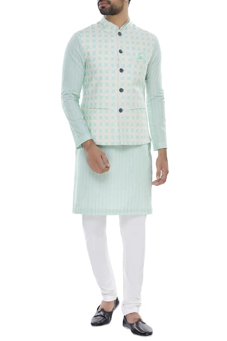 Nautanky Chequered bundi with pin striped kurta & churidar 